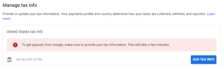 How to submit tax information in Google AdSense
