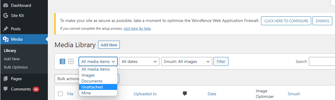 unattached files in wordpress, unwanted files in wordpress website